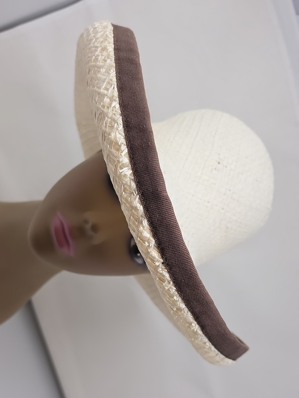 Women’s Cream Straw Sun Hat with Brown Trim - Classic Summer Style
